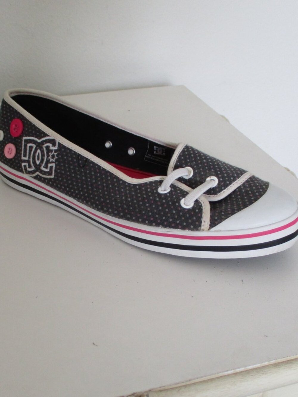 DC Venice Lace Womens Black Pink Textile Skateboard Flat Sneaker Loafer NWOB-10W